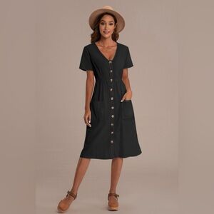 Angashion Black Button-Down Dress